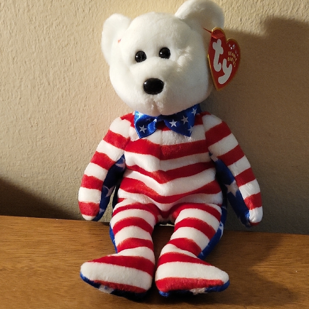 Ty Beanie Baby Bear Liberty with Red, White, and Blue Stripes